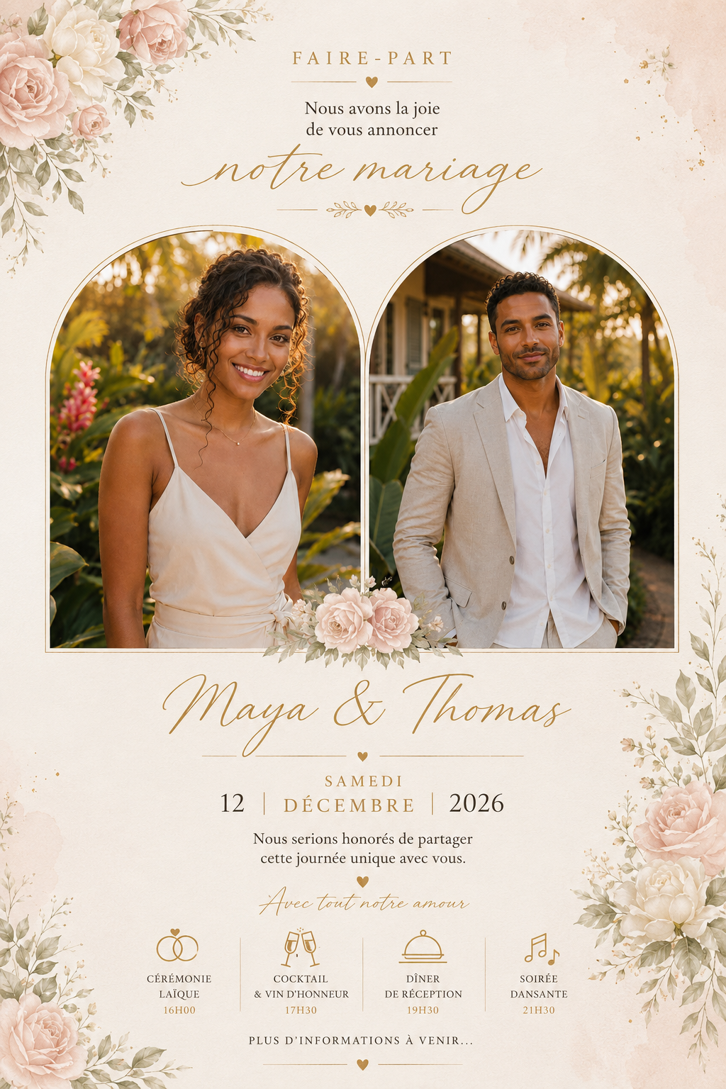 Faire-part de mariage de Maya et Thomas